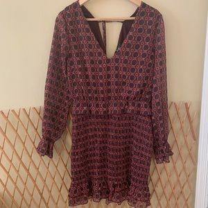 Lulus Burgundy Long Sleeve Smocked Dress